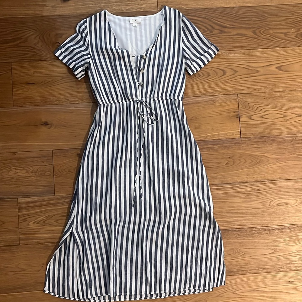 Everly Navy and White Striped Midi Dress